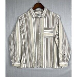 Quiet Luxury‎ Minimal Striped Crop Button Up Shirt Linen Cotton Blend Blair L